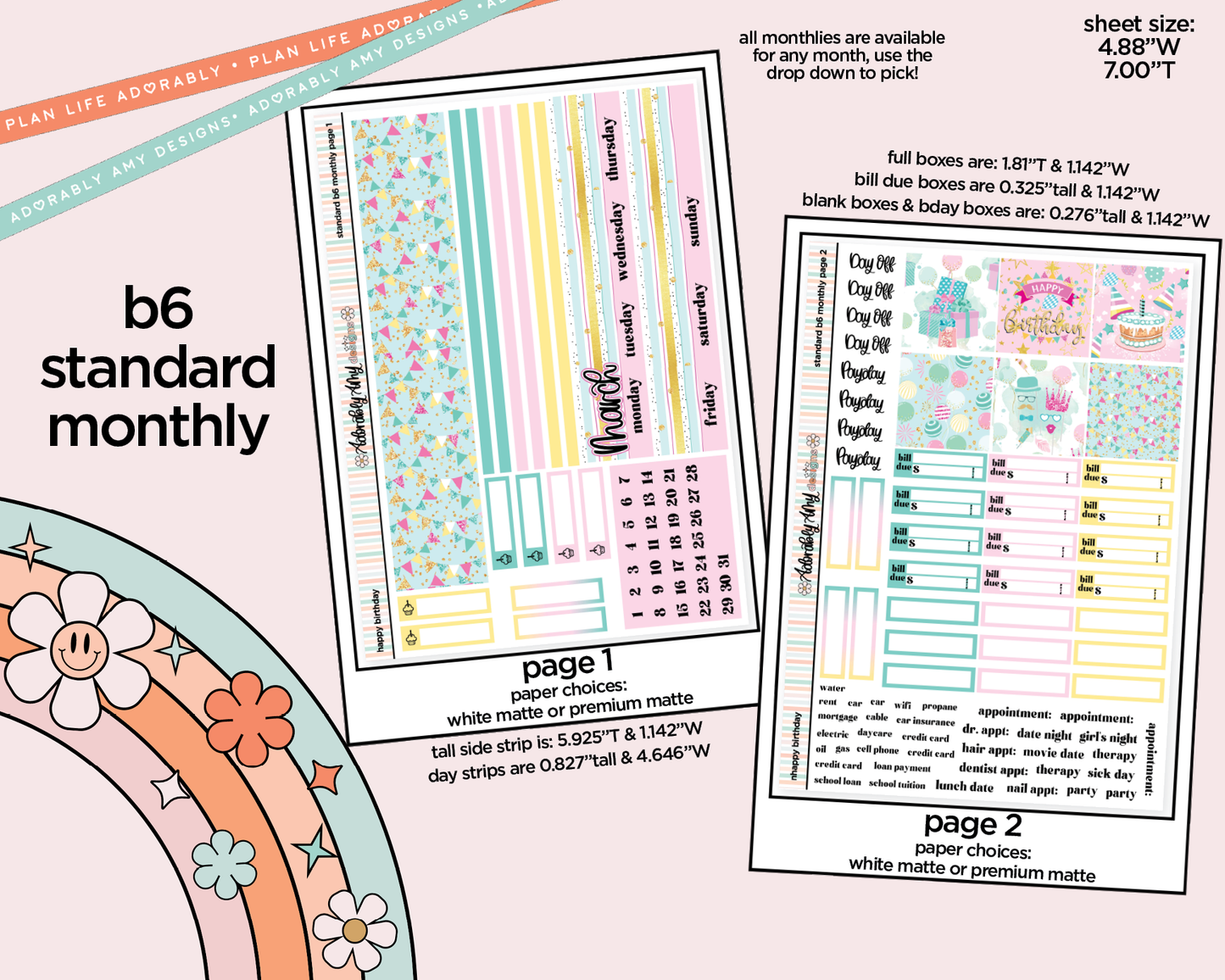Standard B6 Monthly Pick Your Month Happy Birthday Planner Sticker Kit for some B6 Planners