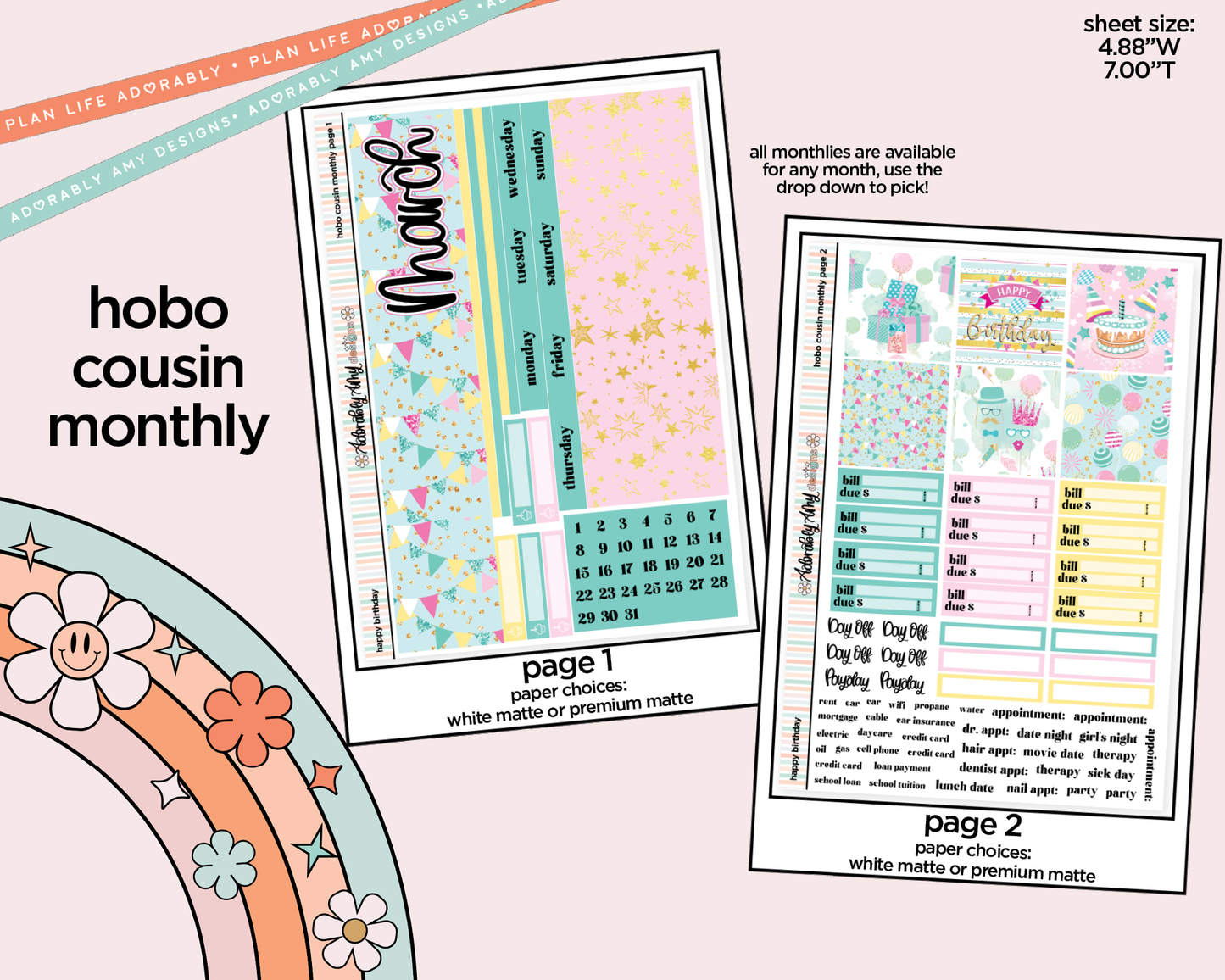Hobonichi Cousin Monthly Pick Your Month Happy Birthday Planner Sticker Kit for Hobo Cousin or Similar Planners