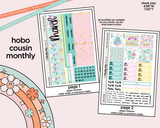 Hobonichi Cousin Monthly Pick Your Month Happy Birthday Planner Sticker Kit for Hobo Cousin or Similar Planners