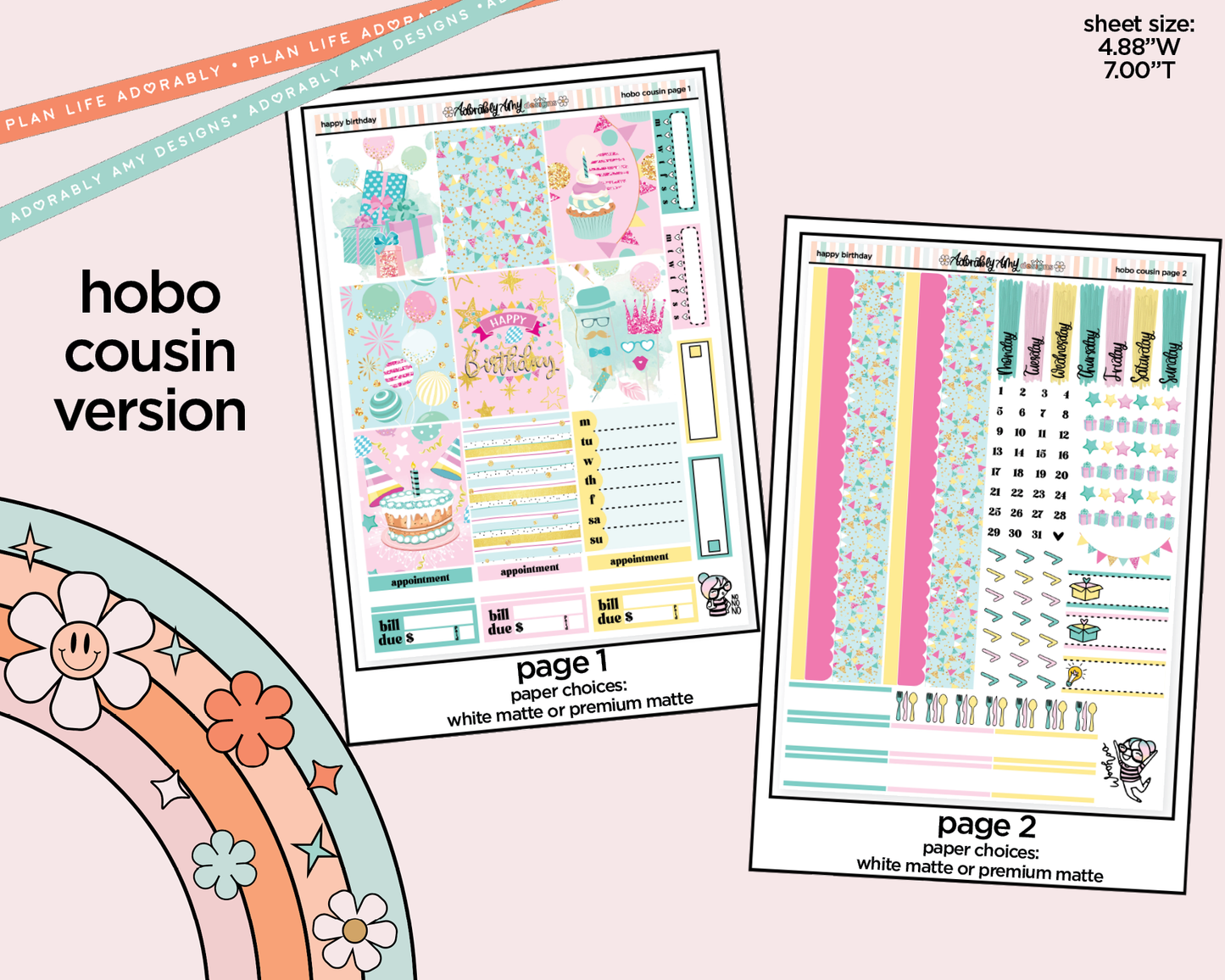 Hobonichi Cousin Weekly Happy Birthday Planner Sticker Kit for Hobo Cousin or Similar Planners