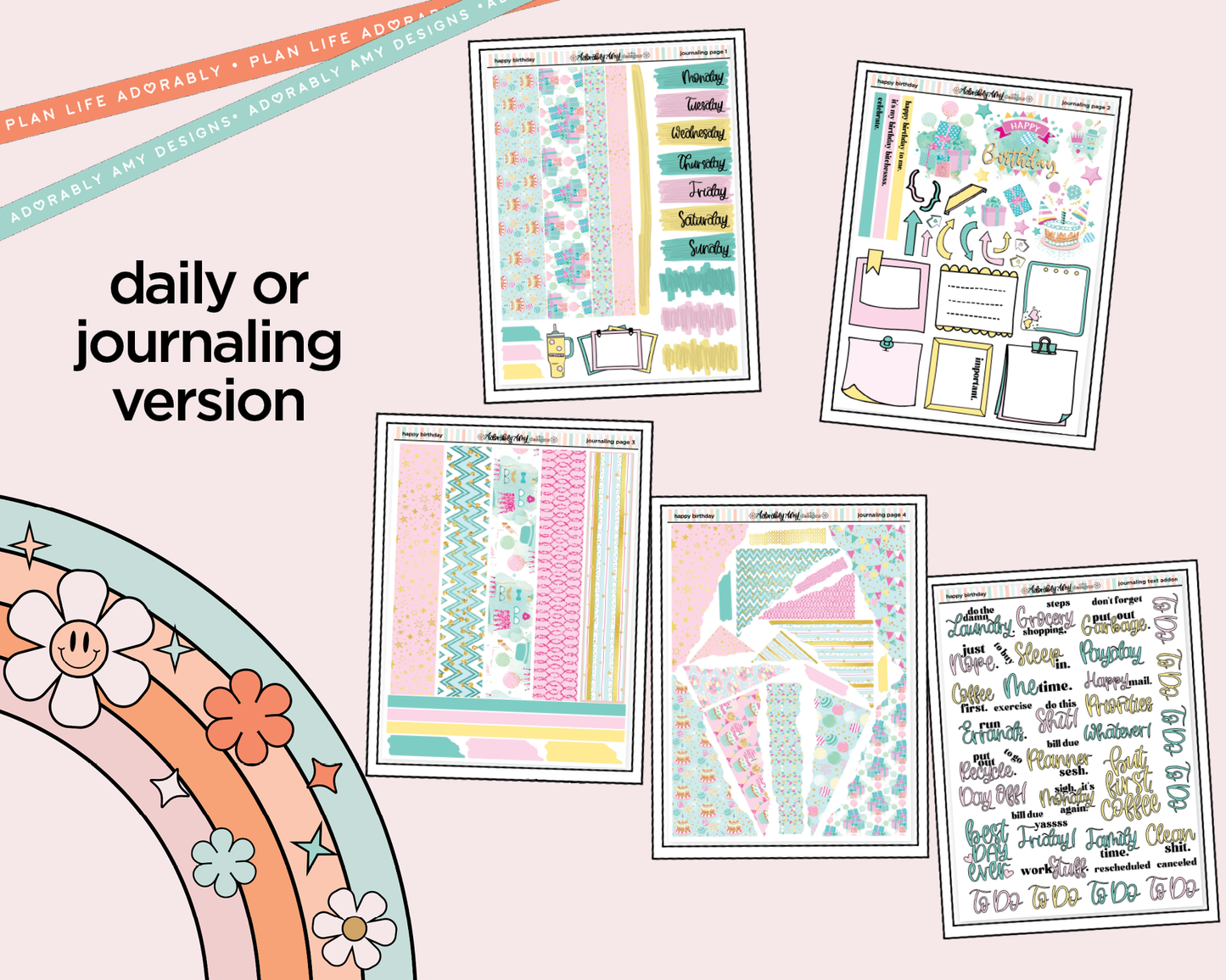 Journaling and Daily Planning Happy Birthday Planner Sticker Kit