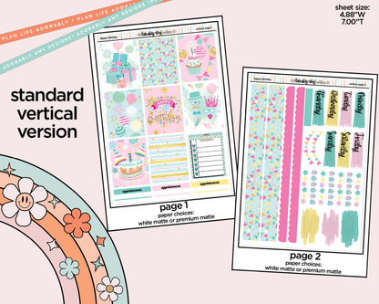 Vertical Happy Birthday Weekly Sticker Kit for Vertical Standard Size Planners or Inserts