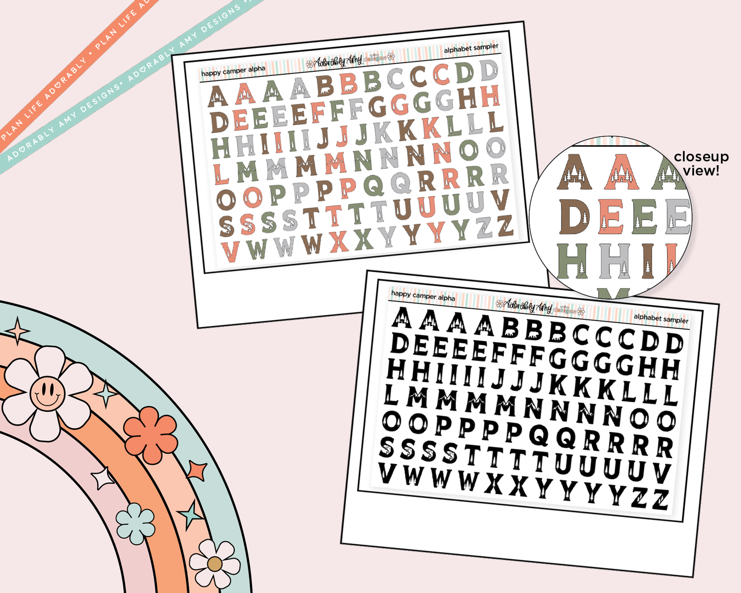 Happy Camper Alphabet Stickers Deco Typography Sampler Planner Stickers