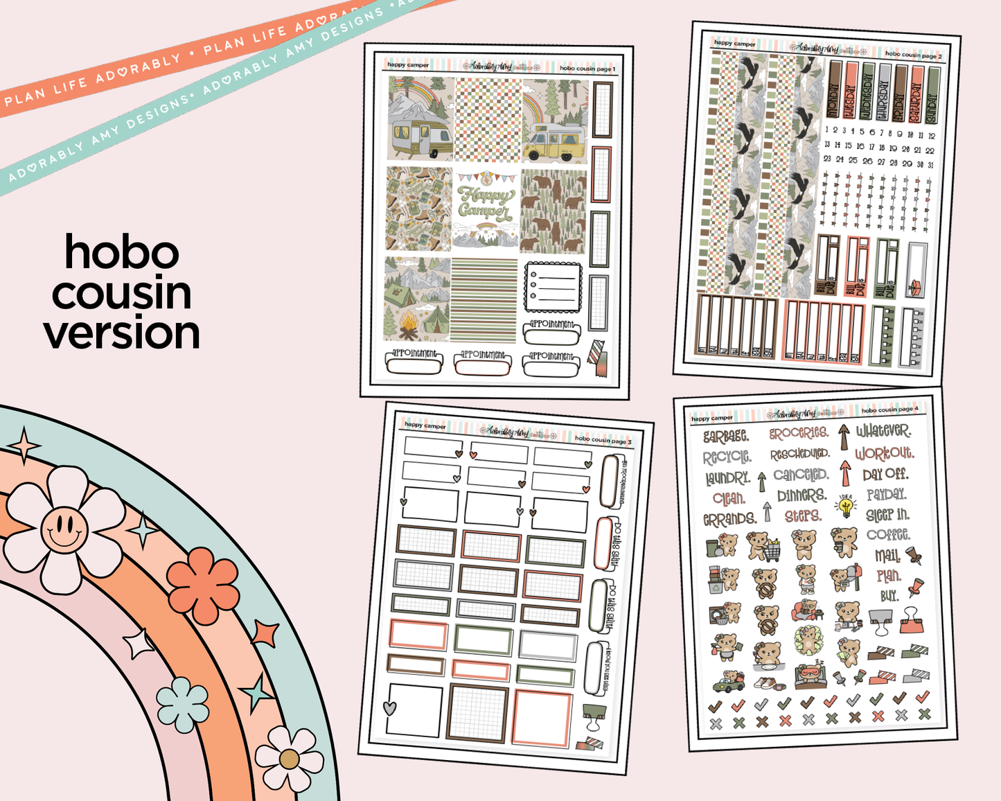 Hobonichi Cousin Weekly Happy Camper Planner Sticker Kit for Hobo Cousin or Similar Planners