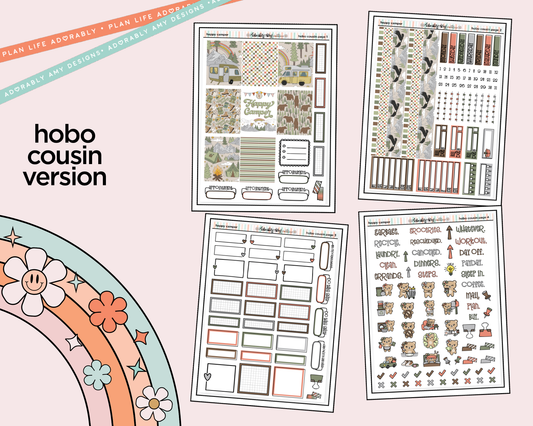 Hobonichi Cousin Weekly Happy Camper Planner Sticker Kit for Hobo Cousin or Similar Planners - Adorably Amy Designs