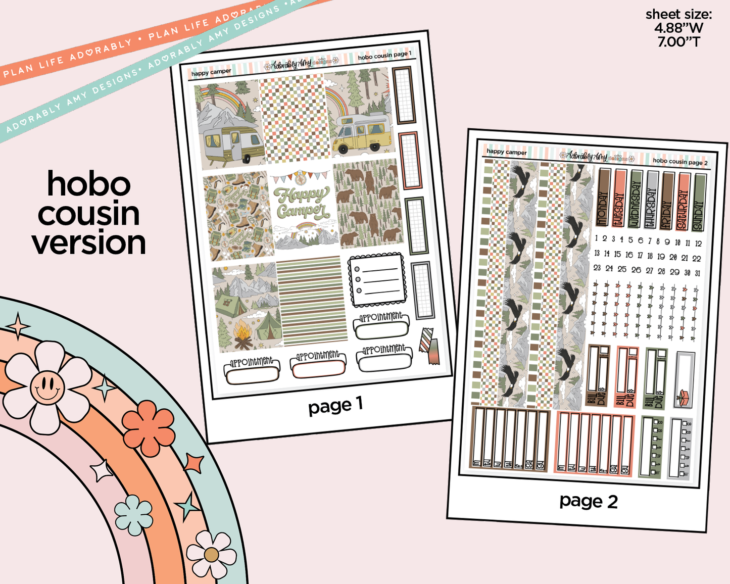 Hobonichi Cousin Weekly Happy Camper Planner Sticker Kit for Hobo Cousin or Similar Planners