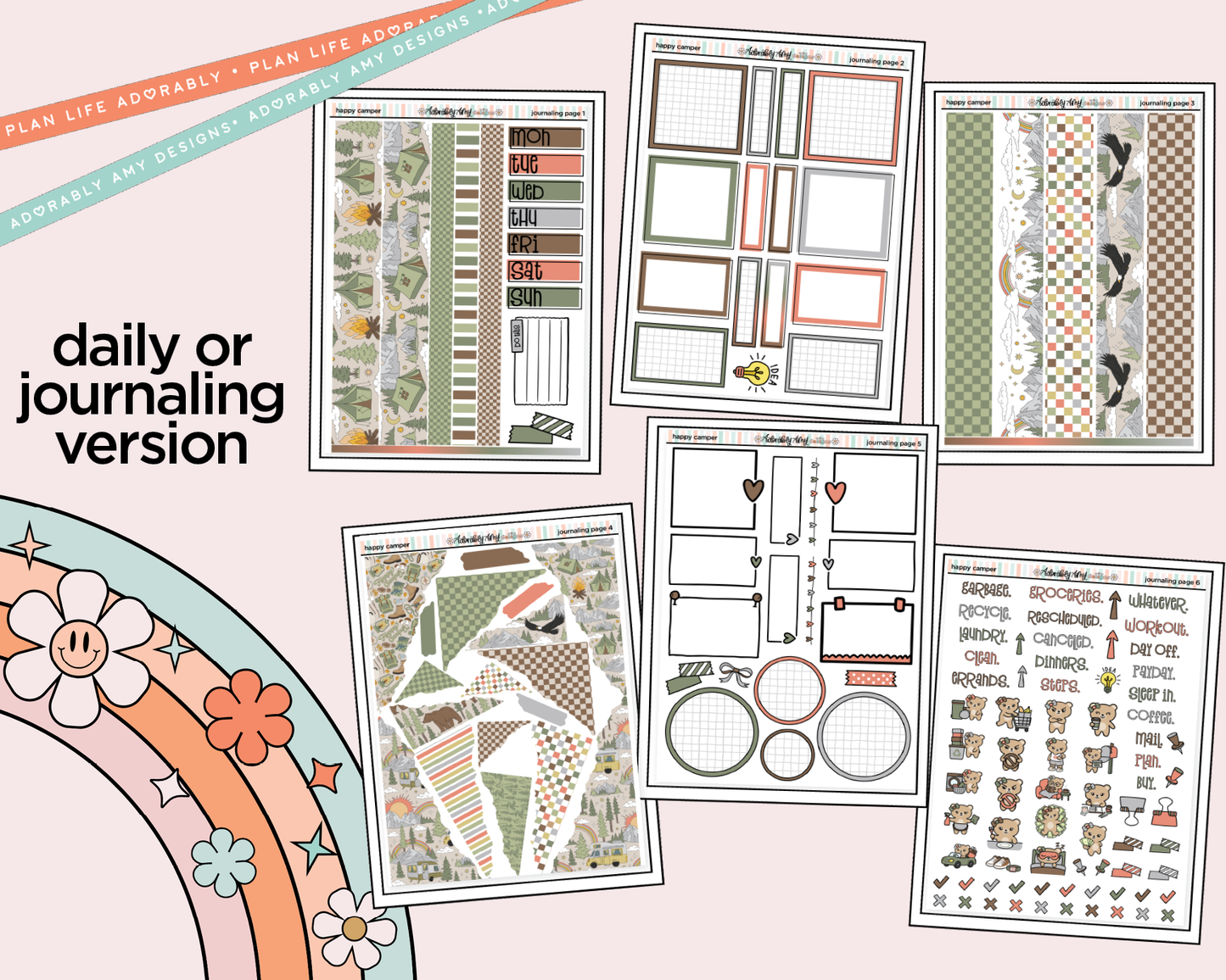 Journaling and Daily Planning Happy Camper Planner Sticker Kit