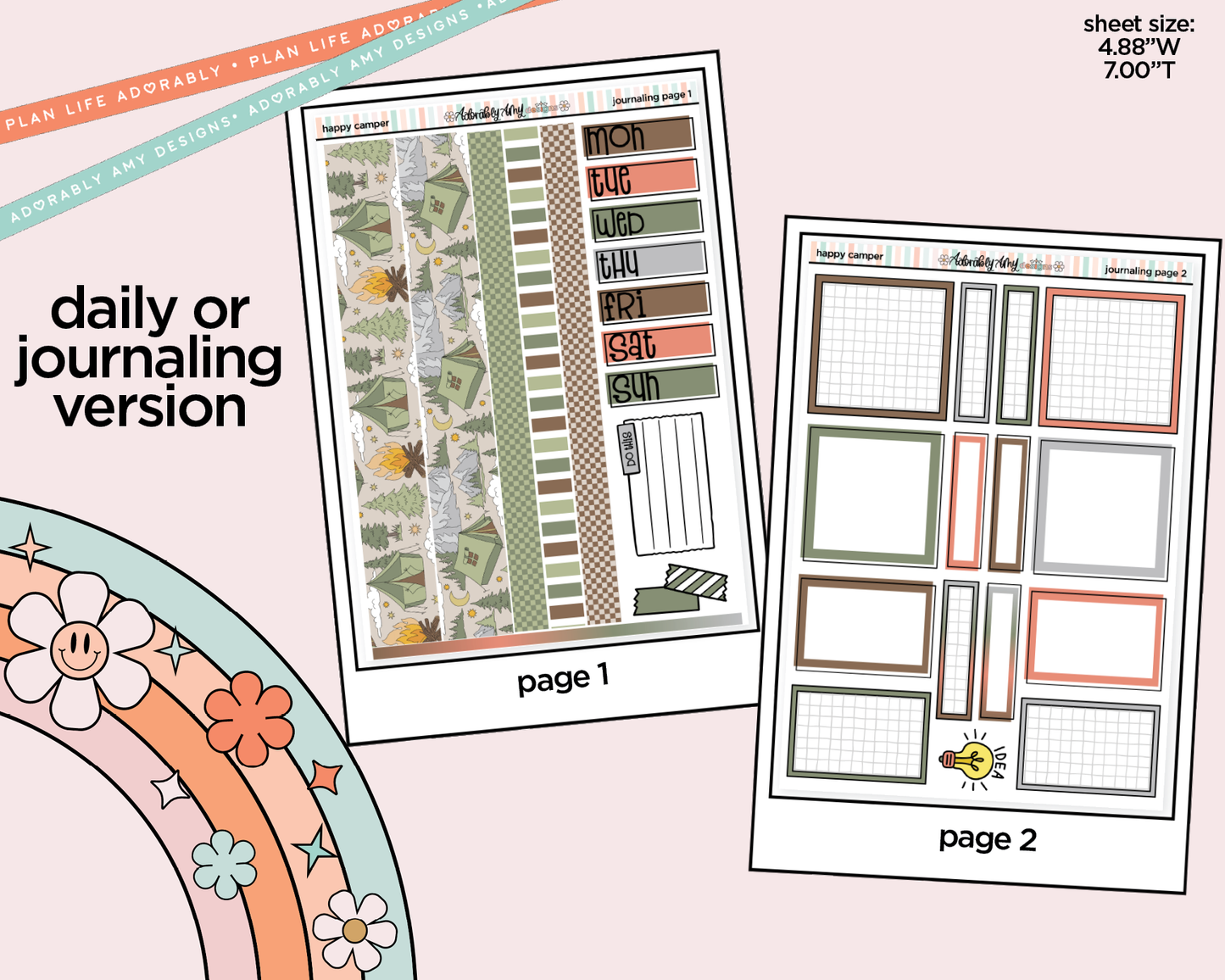 Journaling and Daily Planning Happy Camper Planner Sticker Kit