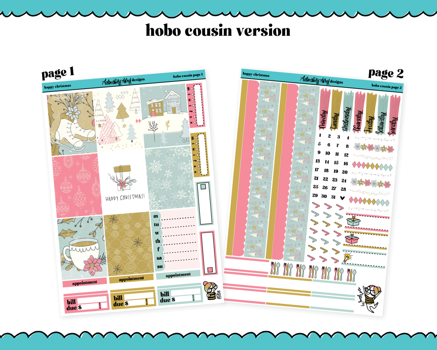 Hobonichi Cousin Weekly Happy Christmas Themed Planner Sticker Kit for Hobo Cousin or Similar Planners