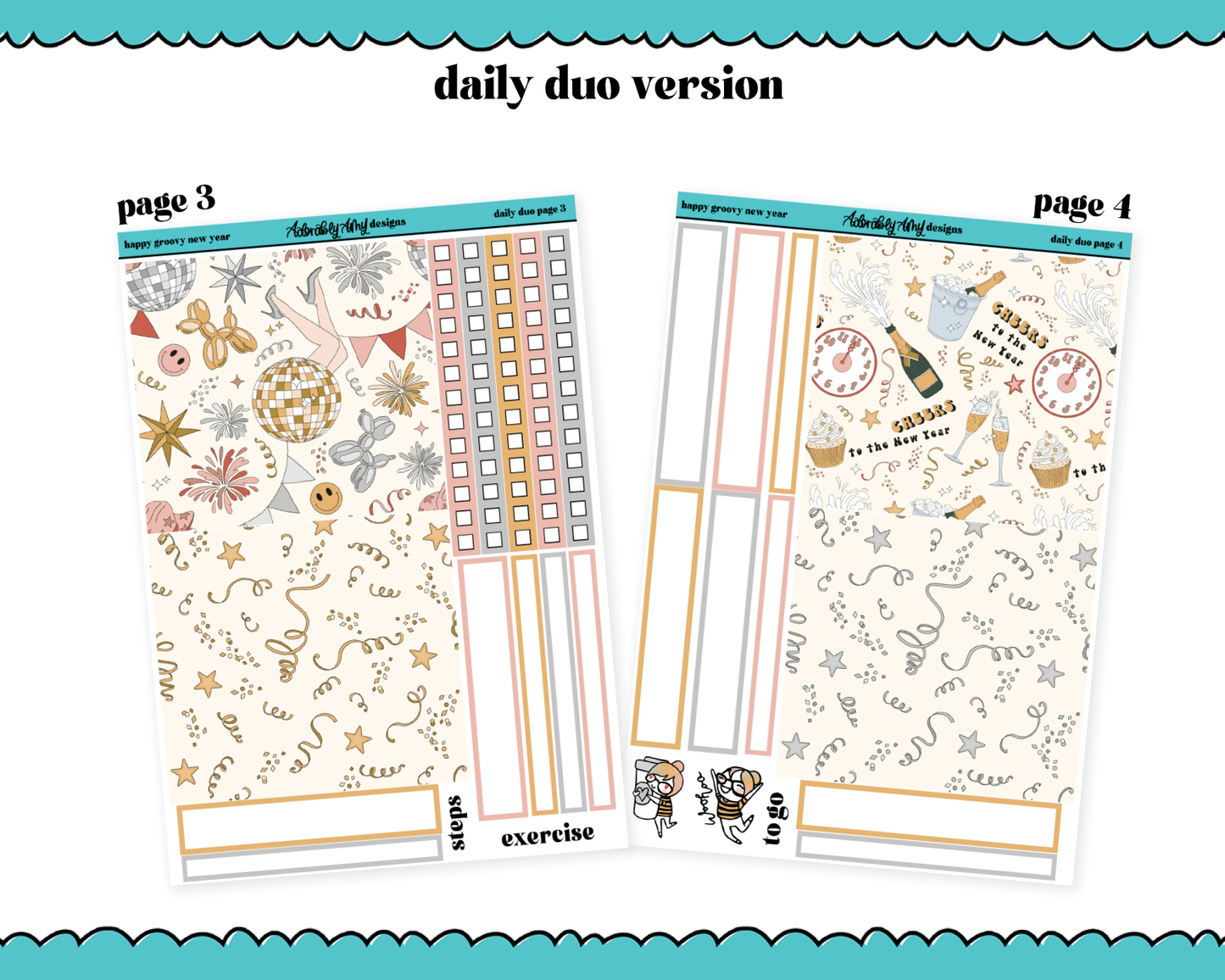 Daily Duo Happy Groovy New Year Weekly Planner Sticker Kit for Daily Duo Planner