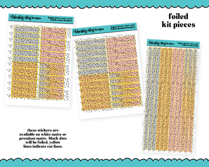 Foiled Happy Groovy New Year Headers or Long Strips Planner Stickers for any Planner or Insert