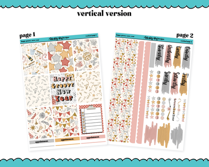 Vertical Happy Groovy New Year Planner Sticker Kit for Vertical Standard Size Planners or Inserts
