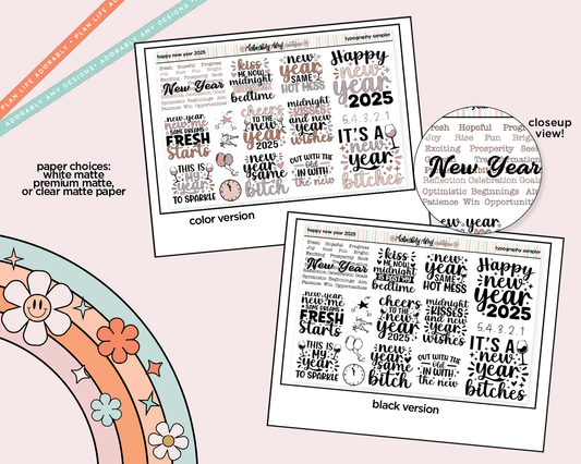 Happy New Year 2025 Deco Typography Sampler Planner Stickers