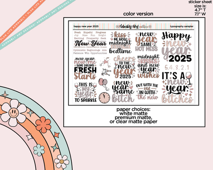 Happy New Year 2025 Deco Typography Sampler Planner Stickers