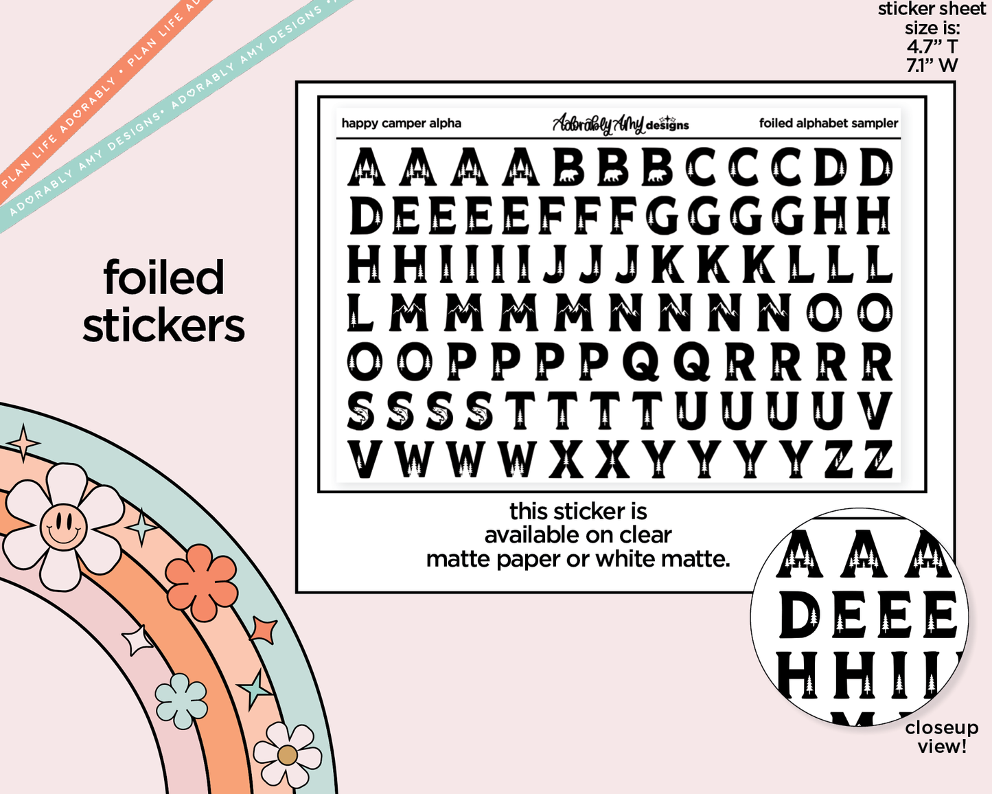 Foiled Happy Camper Alphabet Stickers Deco Typography Sampler Planner Stickers