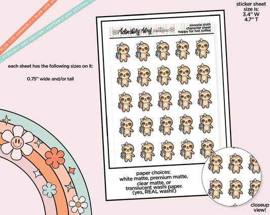 Snoozie Sloth Happy for Hot Coffee Decoration Character Planner Stickers