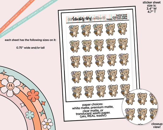 Bailee Bear Happy for Iced Coffee Decoration Character Planner Stickers