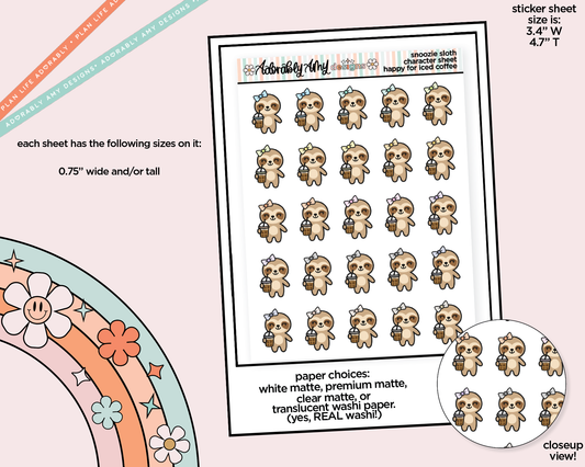 Snoozie Sloth Happy for Iced Coffee Decoration Character Planner Stickers