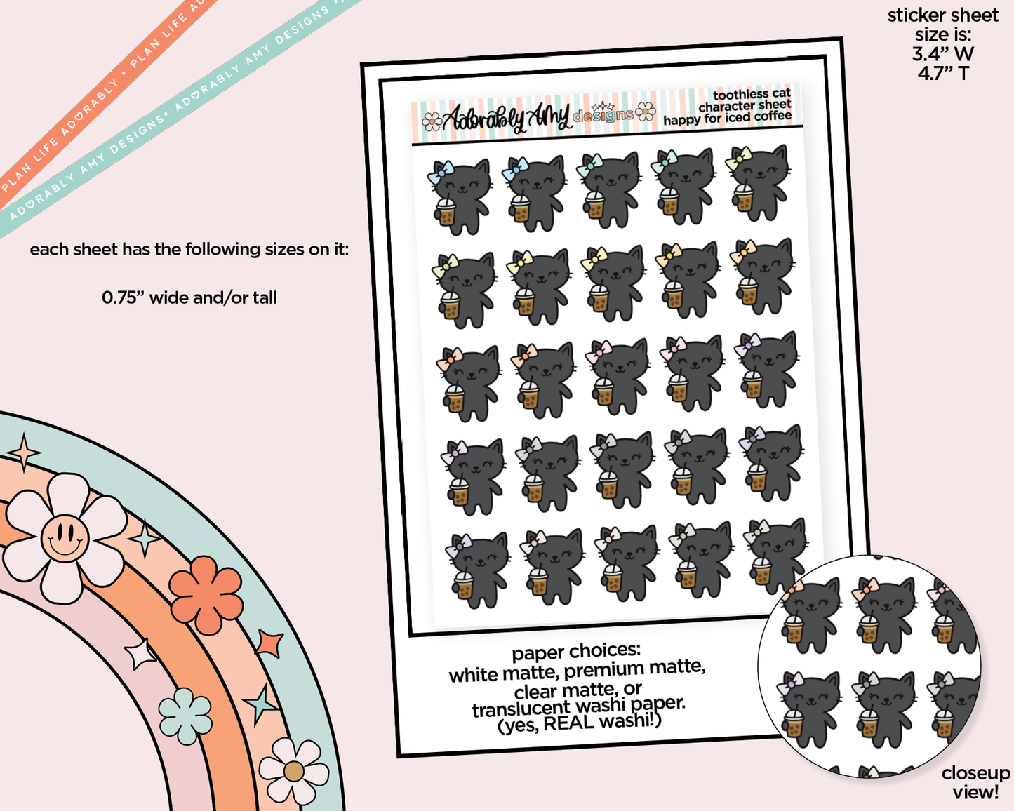 Toothless Cat Happy for Iced Coffee Decoration Character Planner Stickers