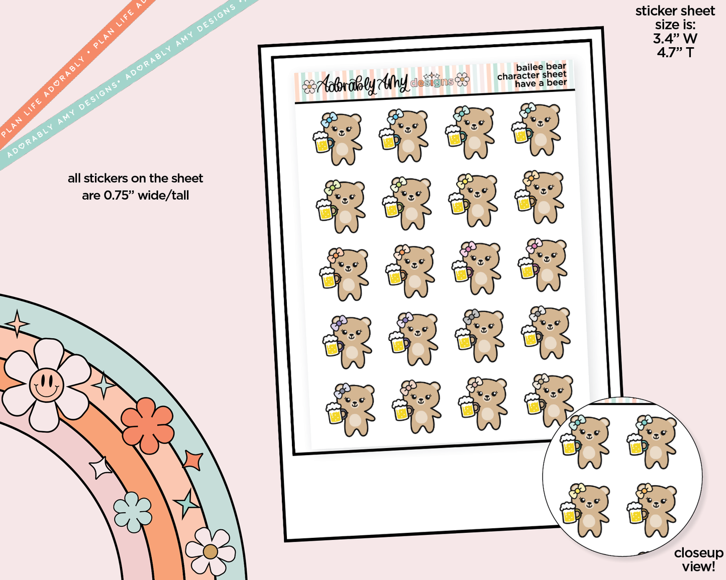 Bailee Bear Have a Beer Decoration Character Planner Stickers