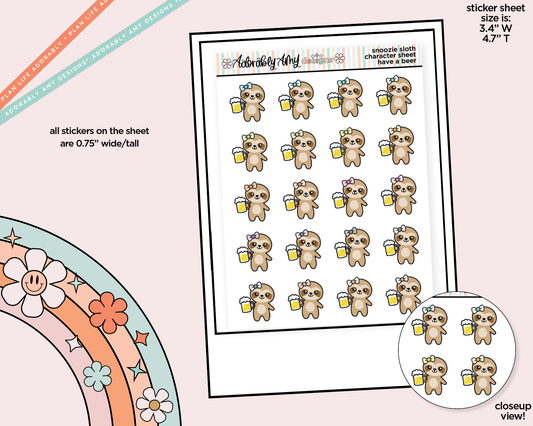 Snoozie Sloth Have a Beer Decoration Character Planner StickeRS