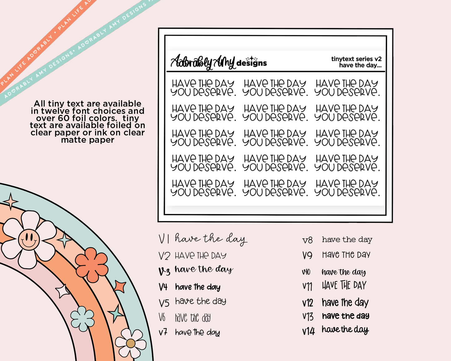 Foiled Tiny Text Series - Have the Day You Deserve Checklist Size Planner Stickers for any Planner or Insert