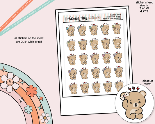 Bailee Bear Headache-Migraine Decoration Character Planner Stickers