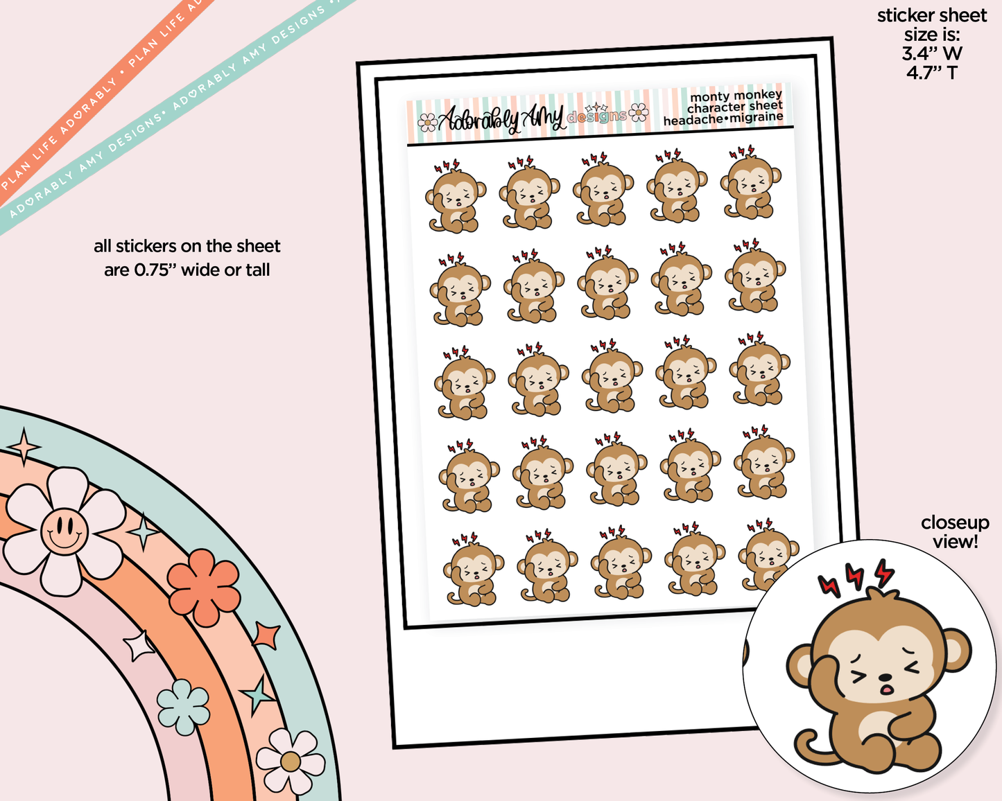 Monty the Monkey Headache-Migraine Decoration Character Planner Stickers