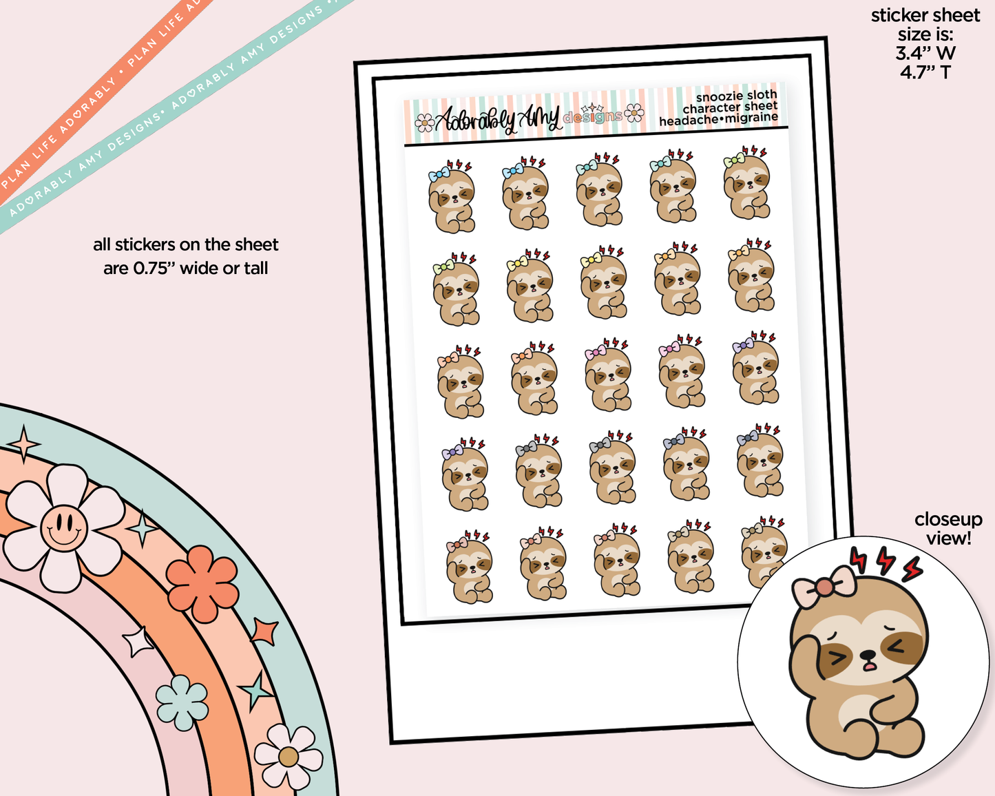 Snoozie Sloth Headache-Migraine Decoration Character Planner Stickers