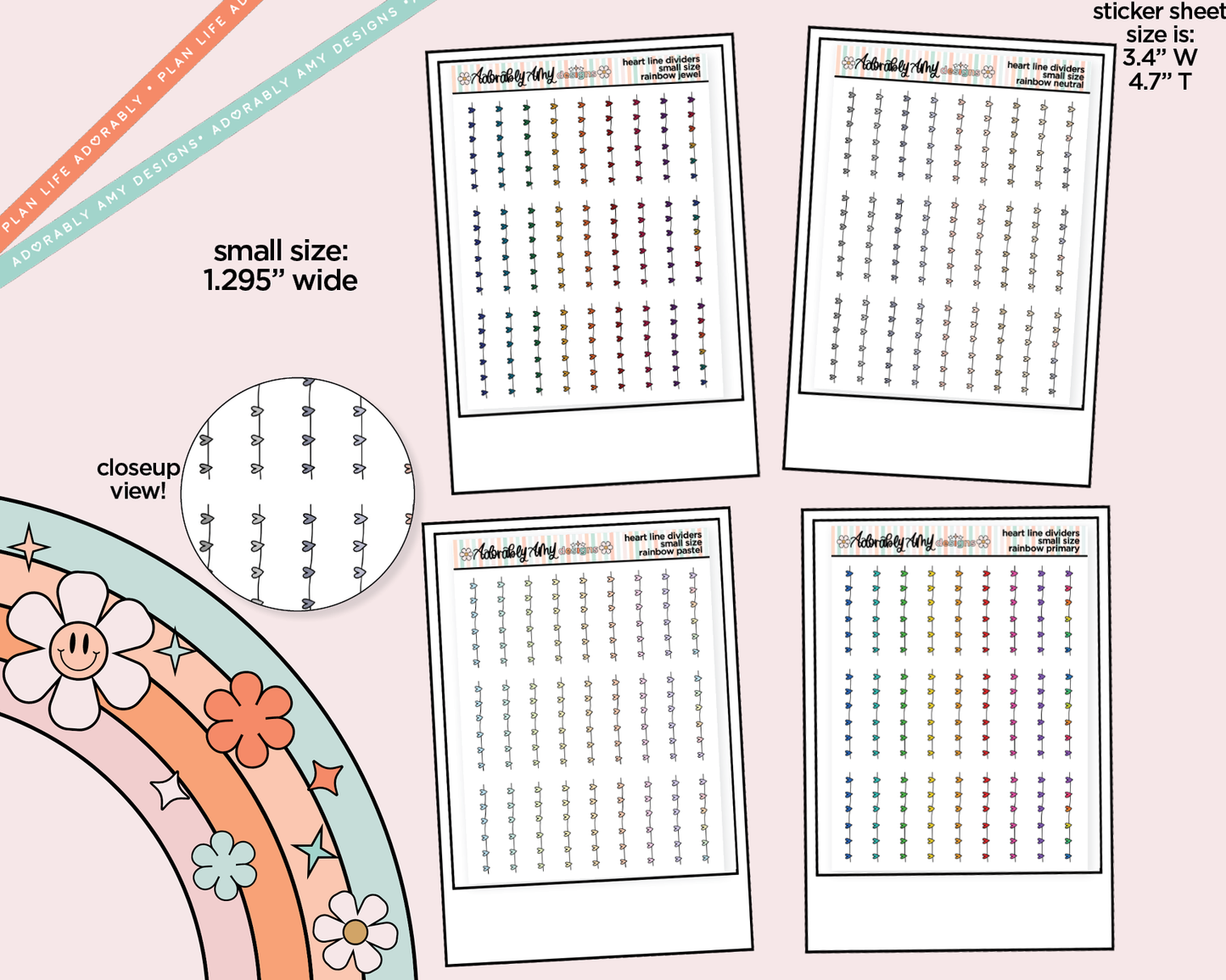 Rainbow Heart Line Dividers Small Size Planner Stickers for Any Planner