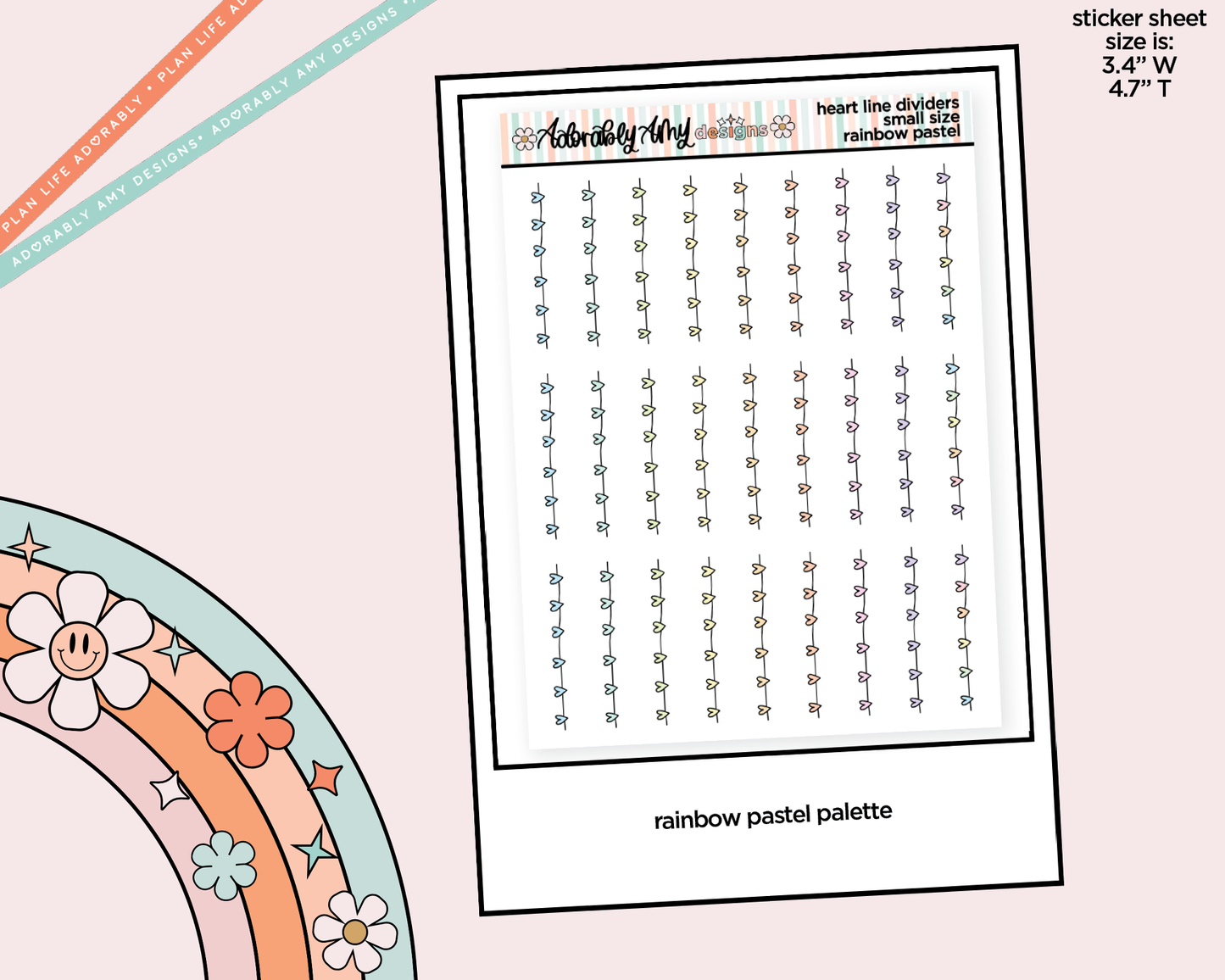 Rainbow Heart Line Dividers Small Size Planner Stickers for Any Planner