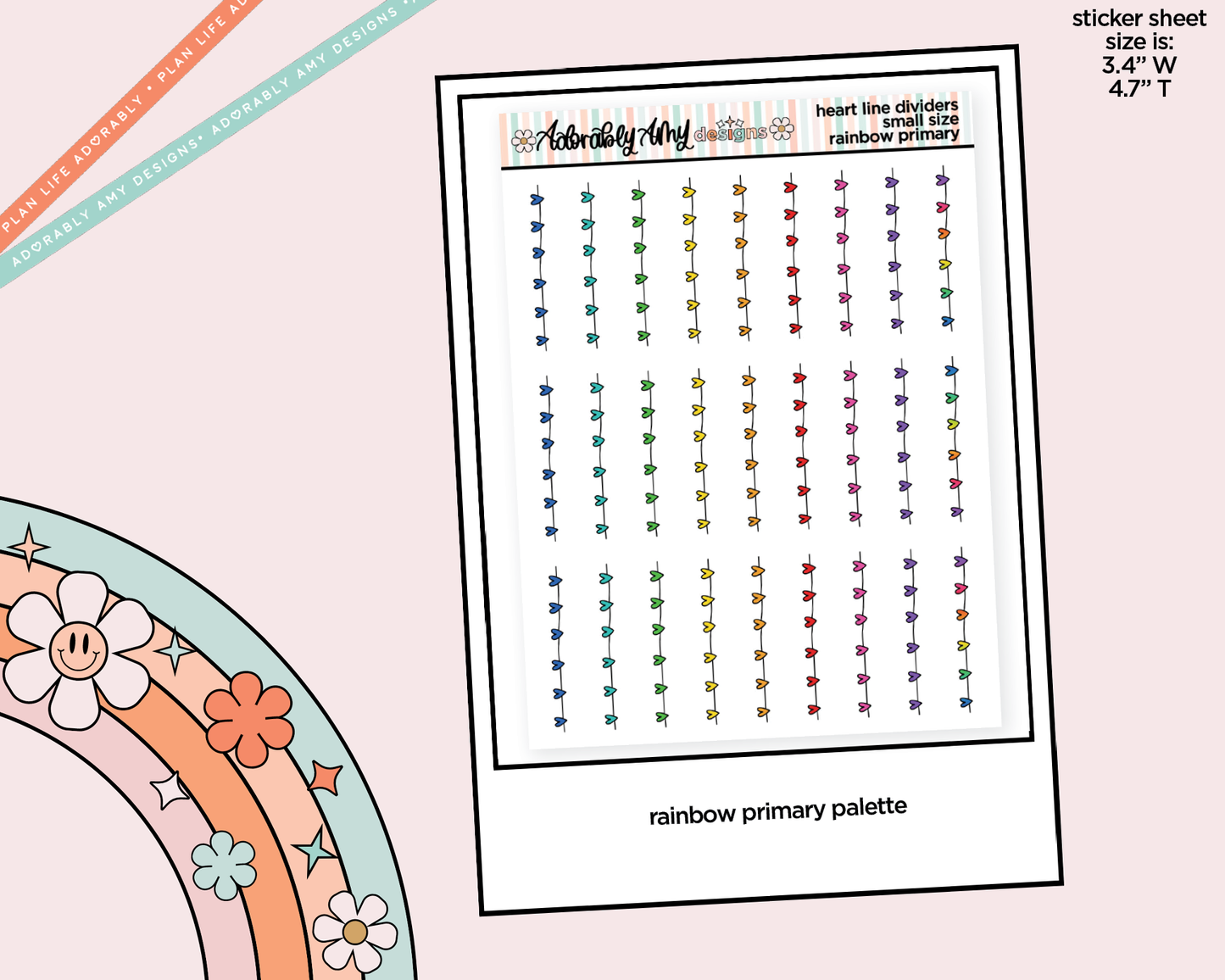 Rainbow Heart Line Dividers Small Size Planner Stickers for Any Planner