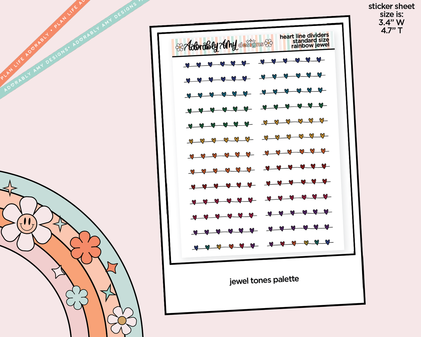 Rainbow Heart Line Dividers Standard Size Stickers for any Planner or Insert