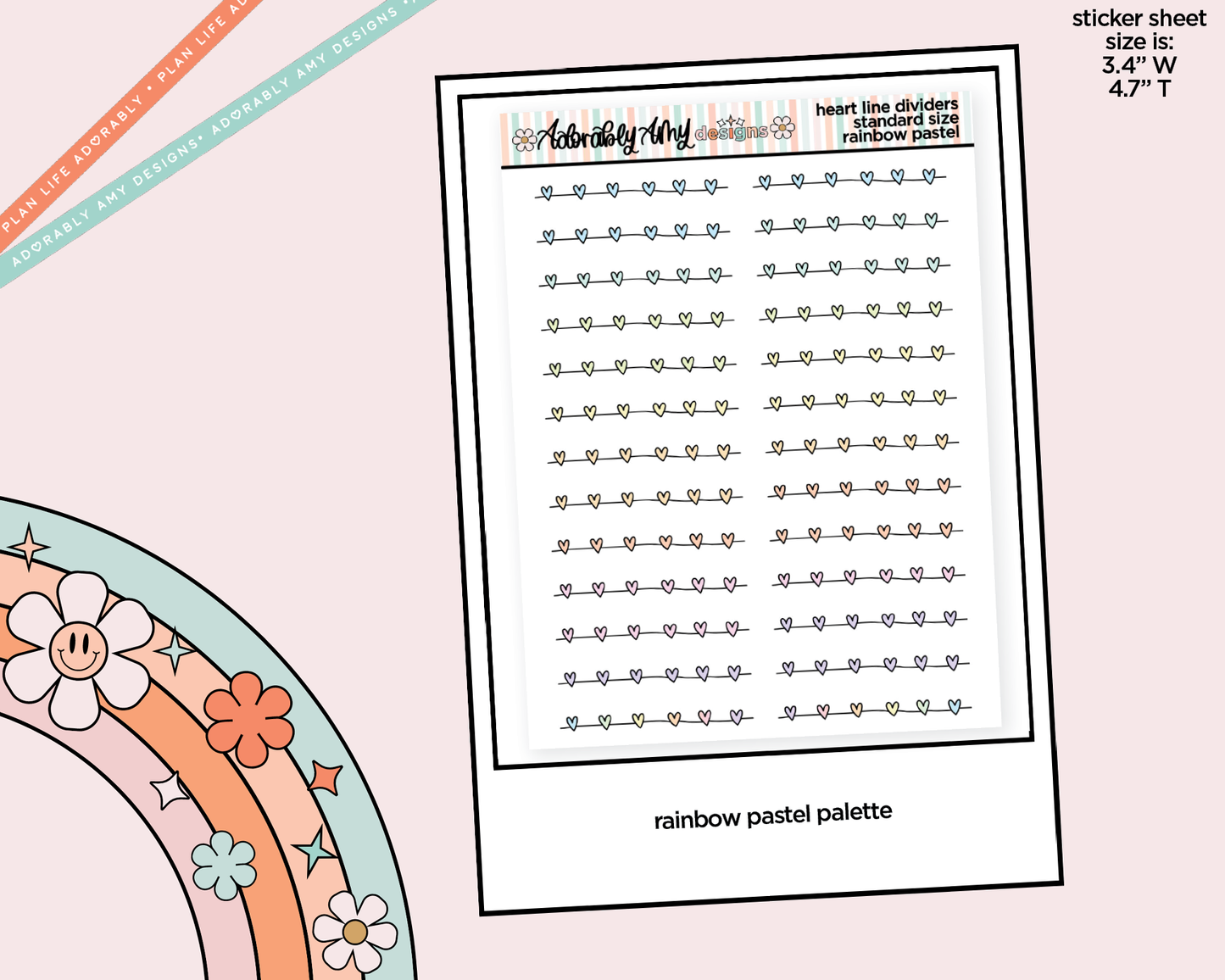 Rainbow Heart Line Dividers Standard Size Stickers for any Planner or Insert