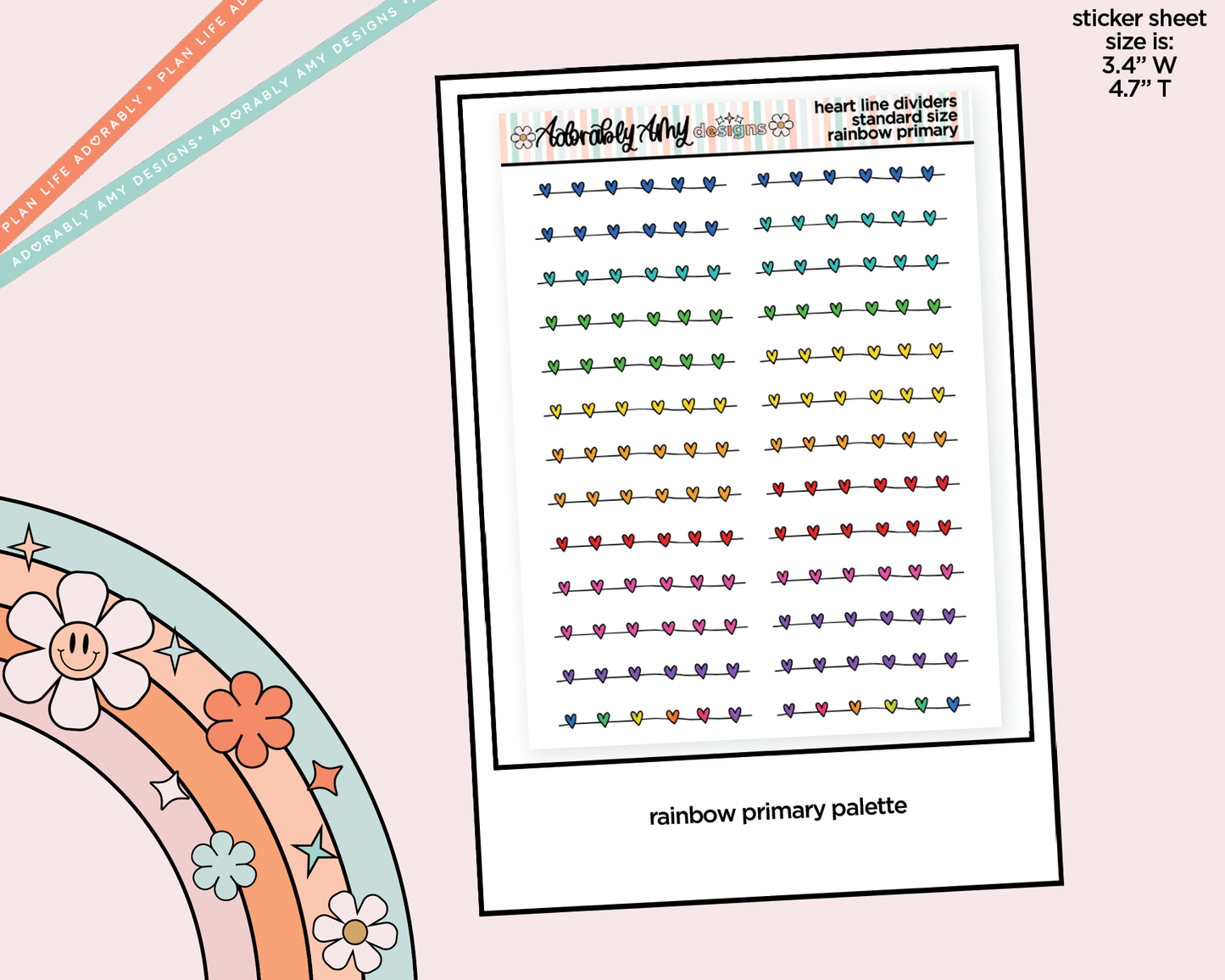 Rainbow Heart Line Dividers Standard Size Stickers for any Planner or Insert