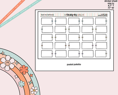 Rainbow Doodled Heart Line Half Boxes Small Size Planner Stickers