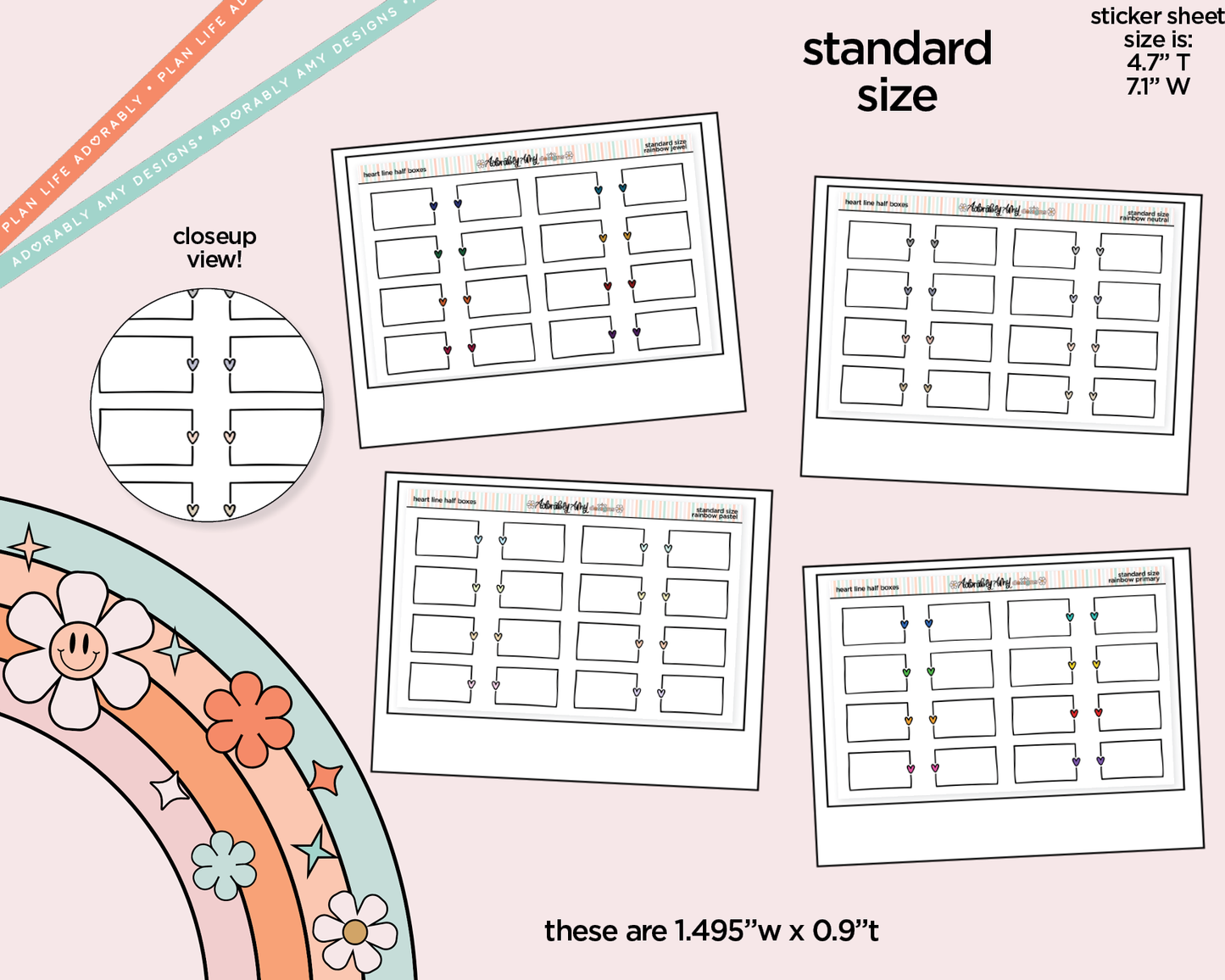 Rainbow Doodled Heart Line Half Boxes Standard Size Stickers