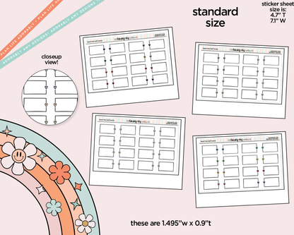 Rainbow Doodled Heart Line Half Boxes Standard Size Stickers