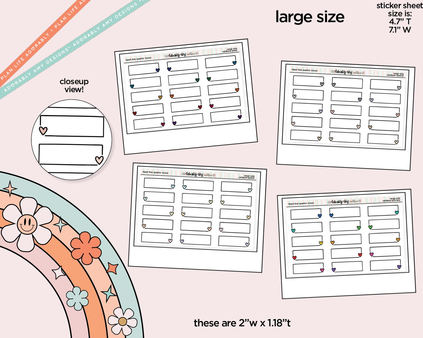 Rainbow Doodled Heart Line Quarter Boxes Large/Jumbo Size Stickers