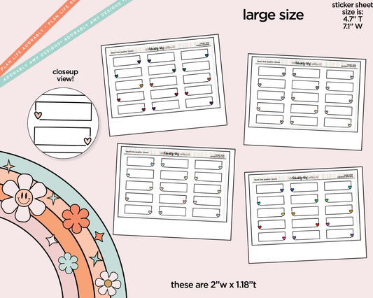Rainbow Doodled Heart Line Quarter Boxes Large/Jumbo Size Stickers