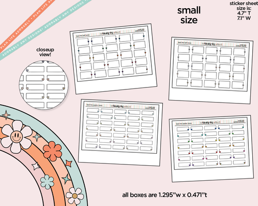Rainbow Doodled Heart Line Quarter Boxes Small Size Planner Stickers