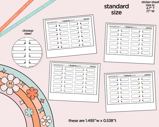 Rainbow Doodled Heart Line Quarter Boxes Standard Size Stickers