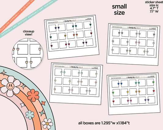 Rainbow Doodled Heart Line Square Boxes Small Size Planner Stickers