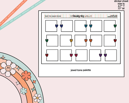 Rainbow Doodled Heart Line Square Boxes Small Size Planner Stickers