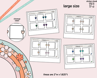 Rainbow Doodled Heart Line Square Boxes Large/Jumbo Size Stickers