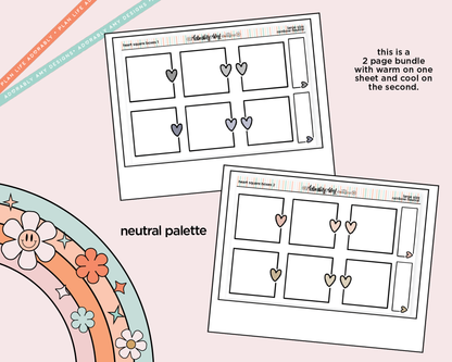 Rainbow Doodled Heart Line Square Boxes Large/Jumbo Size Stickers
