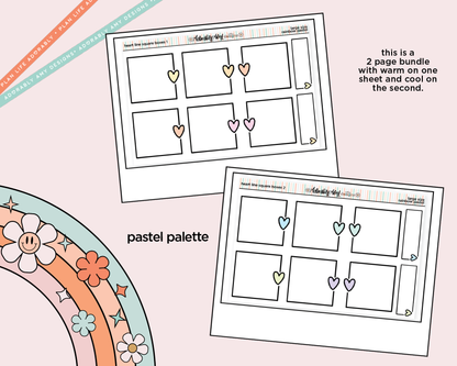 Rainbow Doodled Heart Line Square Boxes Large/Jumbo Size Stickers