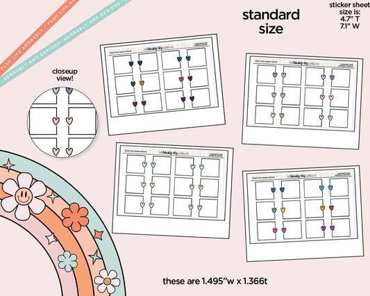 Rainbow Doodled Heart Line Square Boxes Standard Size Stickers - Adorably Amy Designs