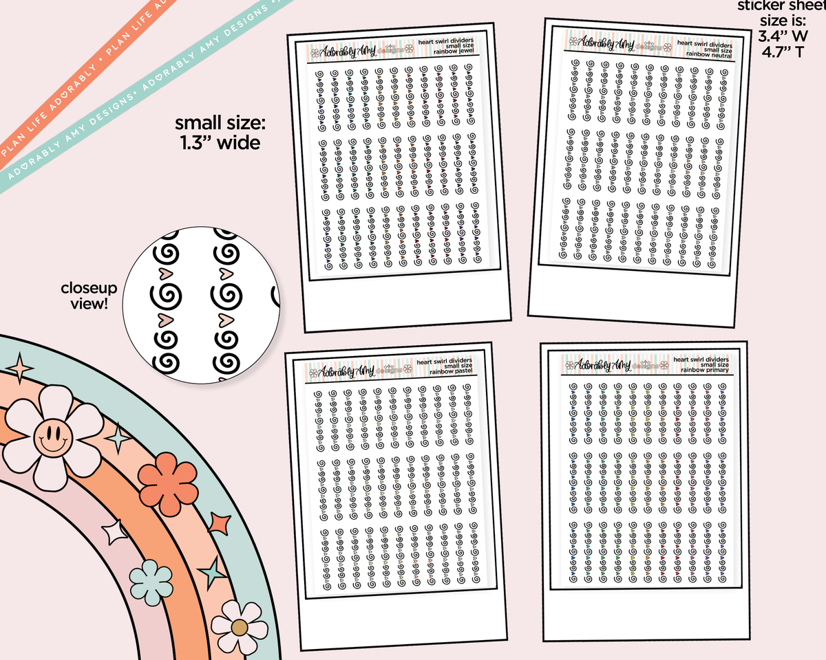 Rainbow Heart Swirl Dividers Small Size Planner Stickers for Any Planner - Adorably Amy Designs