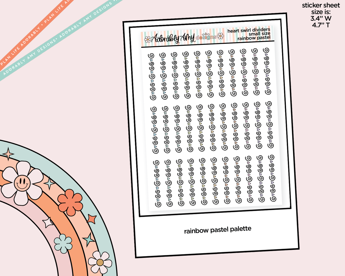 Rainbow Heart Swirl Dividers Small Size Planner Stickers for Any Planner - Adorably Amy Designs